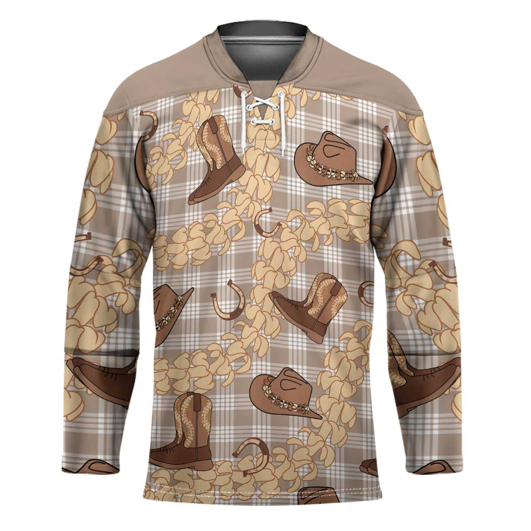 Khaki Palaka Hawaii Cowboy Hockey Jersey Puakenikeni Lei Paniolo Papale Seamless Vibes LT14 Unisex Khaki - Polynesian Pride