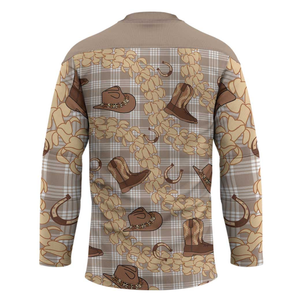 Khaki Palaka Hawaii Cowboy Hockey Jersey Puakenikeni Lei Paniolo Papale Seamless Vibes LT14 - Polynesian Pride