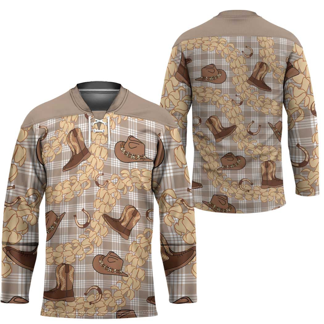 Khaki Palaka Hawaii Cowboy Hockey Jersey Puakenikeni Lei Paniolo Papale Seamless Vibes LT14 - Polynesian Pride