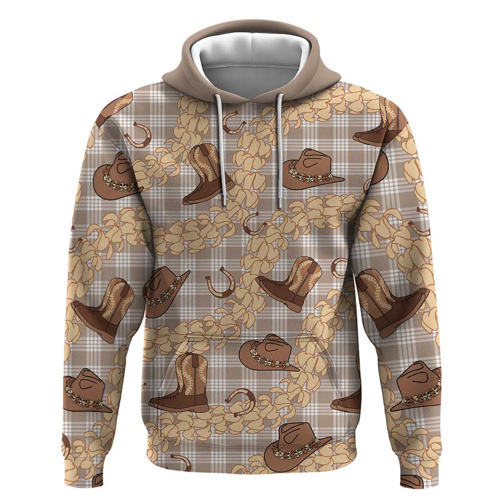 Khaki Palaka Hawaii Cowboy Hoodie Puakenikeni Lei Paniolo Papale Seamless Vibes LT14 Pullover Hoodie Khaki - Polynesian Pride