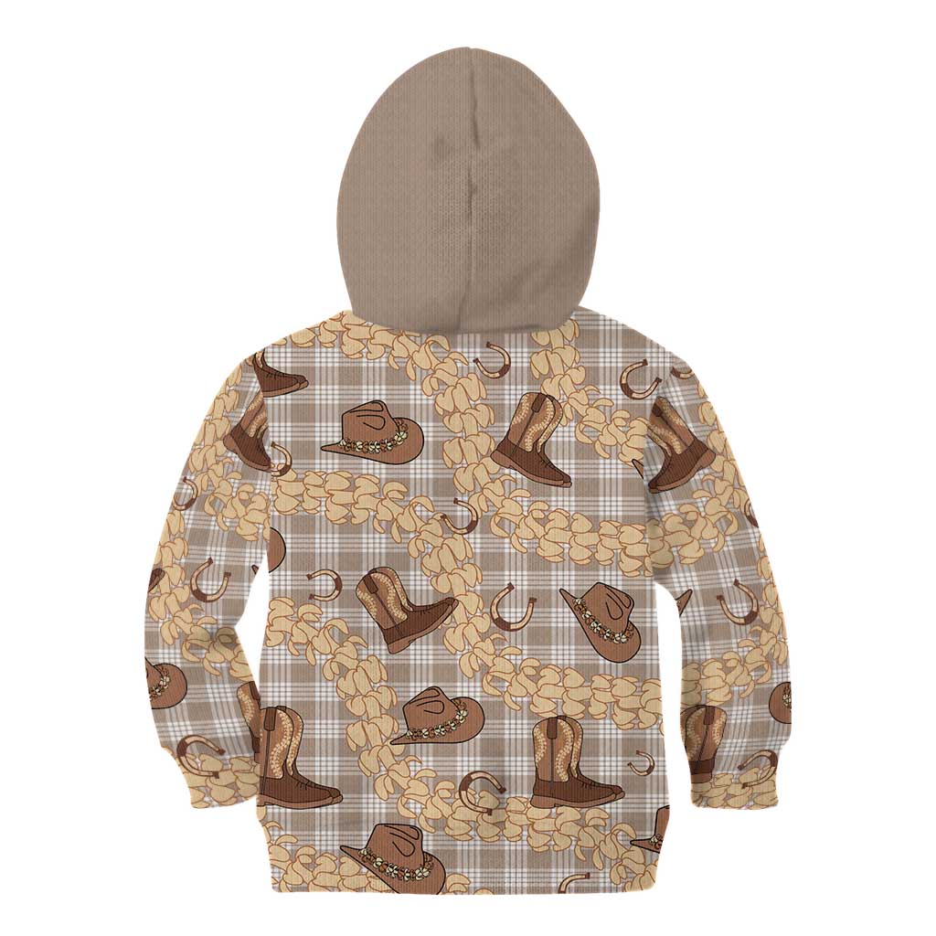 Khaki Palaka Hawaii Cowboy Kid Hoodie Puakenikeni Lei Paniolo Papale Seamless Vibes LT14 - Polynesian Pride