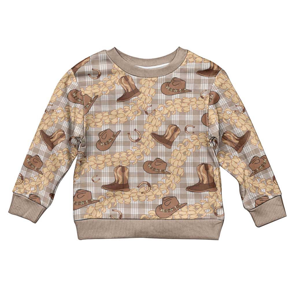 Khaki Palaka Hawaii Cowboy Kid Ugly Christmas Sweater Puakenikeni Lei Paniolo Papale Seamless Vibes LT14 Kid Khaki - Polynesian Pride