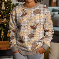 Khaki Palaka Hawaii Cowboy Kid Ugly Christmas Sweater Puakenikeni Lei Paniolo Papale Seamless Vibes LT14 - Polynesian Pride