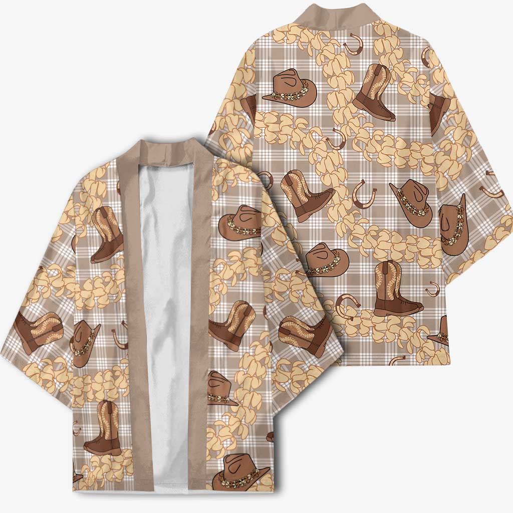 Khaki Palaka Hawaii Cowboy Kimono Puakenikeni Lei Paniolo Papale Seamless Vibes LT14 - Polynesian Pride