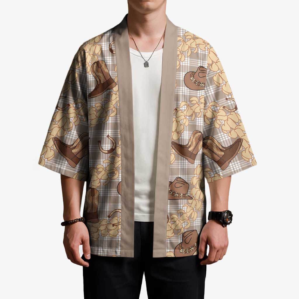Khaki Palaka Hawaii Cowboy Kimono Puakenikeni Lei Paniolo Papale Seamless Vibes LT14 - Polynesian Pride