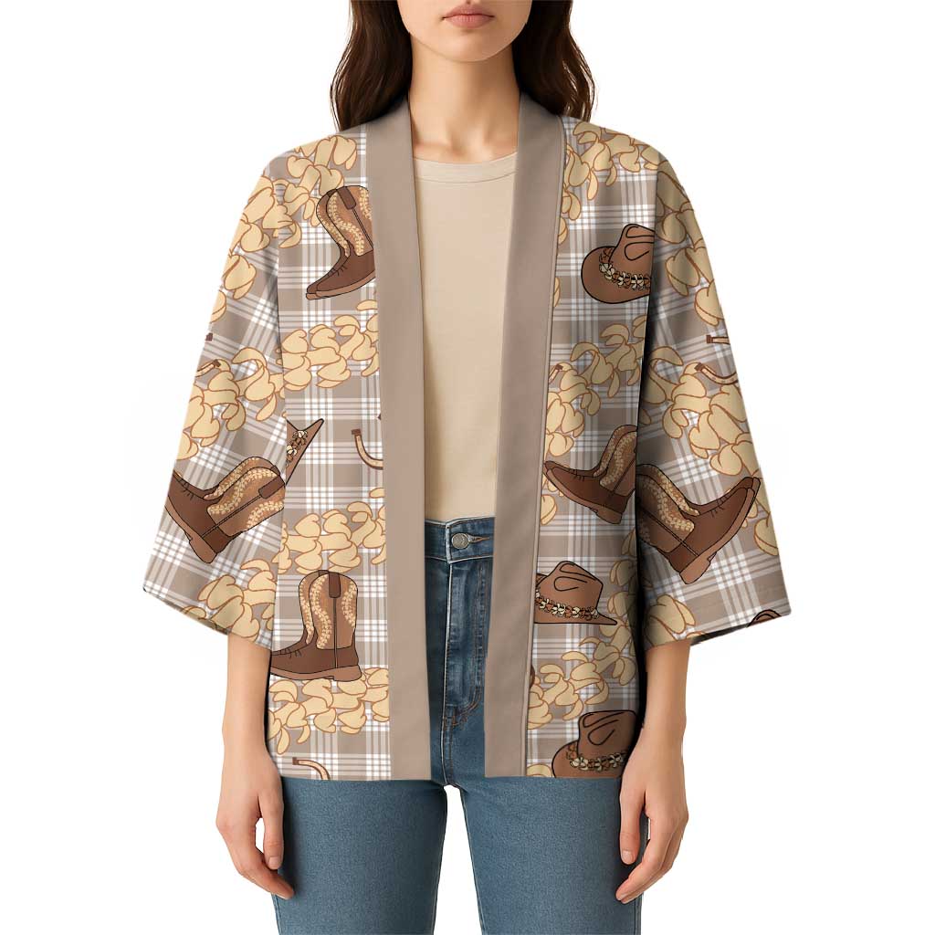 Khaki Palaka Hawaii Cowboy Kimono Puakenikeni Lei Paniolo Papale Seamless Vibes LT14 - Polynesian Pride