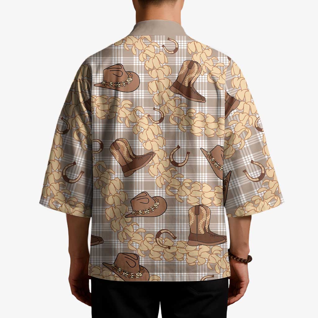Khaki Palaka Hawaii Cowboy Kimono Puakenikeni Lei Paniolo Papale Seamless Vibes LT14 - Polynesian Pride