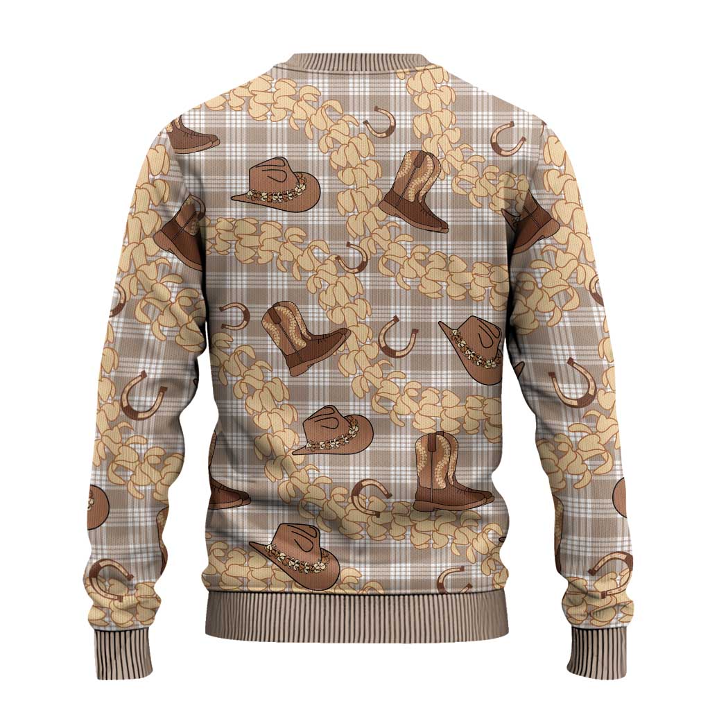 Khaki Palaka Hawaii Cowboy Ugly Christmas Sweater Puakenikeni Lei Paniolo Papale Seamless Vibes LT14 - Polynesian Pride