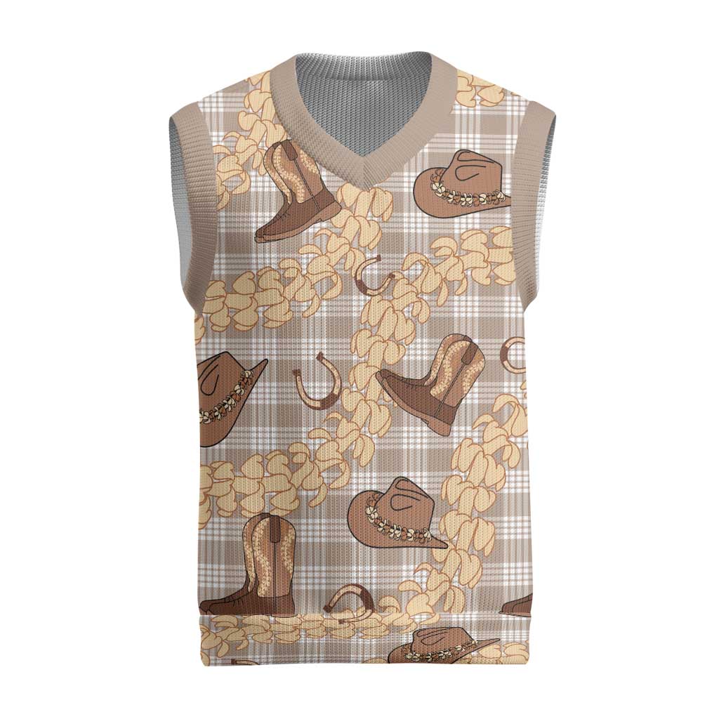 Khaki Palaka Hawaii Cowboy Christmas Knitted V-Neck Vest Puakenikeni Lei Paniolo Papale Seamless Vibes LT14 Khaki - Polynesian Pride