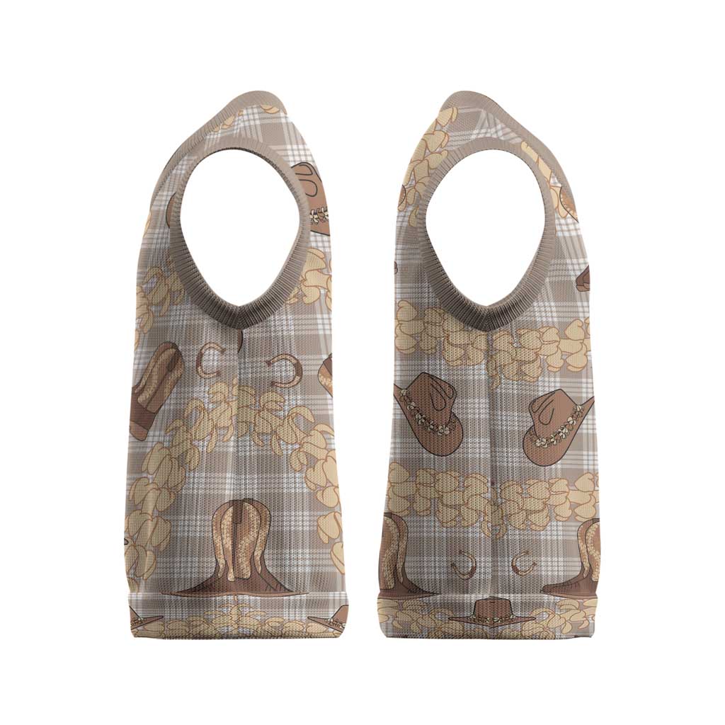 Khaki Palaka Hawaii Cowboy Christmas Knitted V-Neck Vest Puakenikeni Lei Paniolo Papale Seamless Vibes LT14 - Polynesian Pride