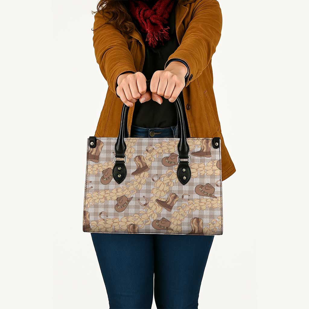 Khaki Palaka Hawaii Cowboy Leather Bag Puakenikeni Lei Paniolo Papale Seamless Vibes LT14 - Polynesian Pride