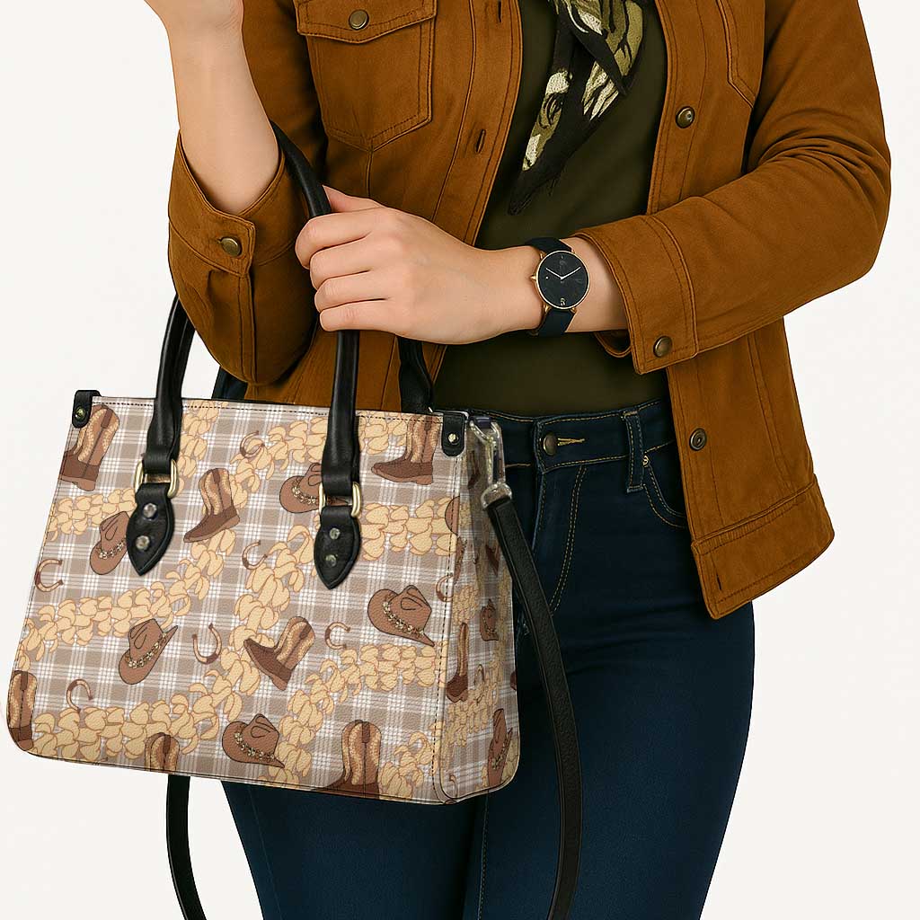 Khaki Palaka Hawaii Cowboy Leather Bag Puakenikeni Lei Paniolo Papale Seamless Vibes LT14 - Polynesian Pride