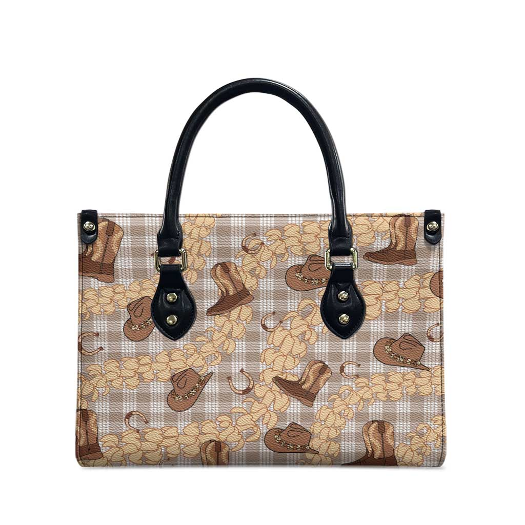 Khaki Palaka Hawaii Cowboy Leather Bag Puakenikeni Lei Paniolo Papale Seamless Vibes LT14 - Polynesian Pride