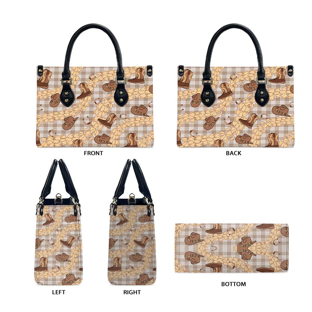 Khaki Palaka Hawaii Cowboy Leather Bag Puakenikeni Lei Paniolo Papale Seamless Vibes LT14 - Polynesian Pride