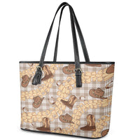 Khaki Palaka Hawaii Cowboy Leather Tote Bag Puakenikeni Lei Paniolo Papale Seamless Vibes LT14 - Polynesian Pride