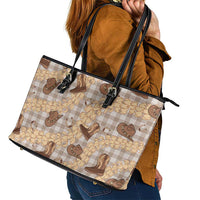 Khaki Palaka Hawaii Cowboy Leather Tote Bag Puakenikeni Lei Paniolo Papale Seamless Vibes LT14 - Polynesian Pride