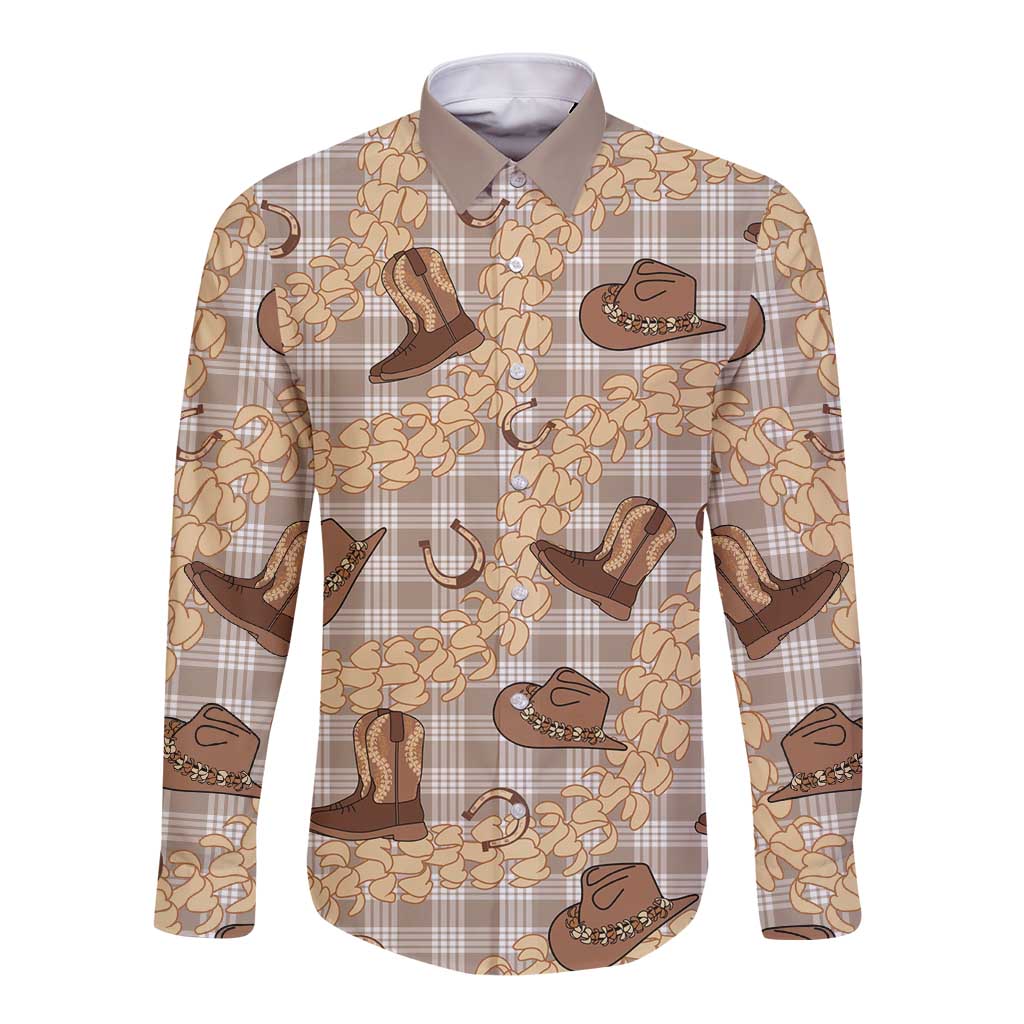 Khaki Palaka Hawaii Cowboy Long Sleeve Button Shirt Puakenikeni Lei Paniolo Papale Seamless Vibes LT14 Unisex Khaki - Polynesian Pride
