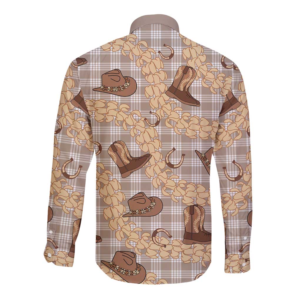 Khaki Palaka Hawaii Cowboy Long Sleeve Button Shirt Puakenikeni Lei Paniolo Papale Seamless Vibes LT14 - Polynesian Pride