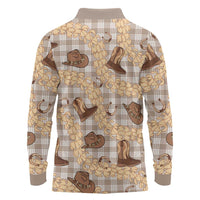 Khaki Palaka Hawaii Cowboy Long Sleeve Polo Shirt Puakenikeni Lei Paniolo Papale Seamless Vibes LT14 - Polynesian Pride