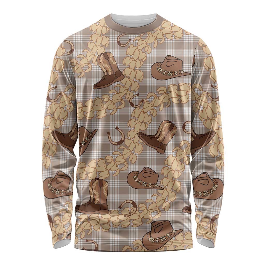 Khaki Palaka Hawaii Cowboy Long Sleeve Shirt Puakenikeni Lei Paniolo Papale Seamless Vibes LT14 Unisex Khaki - Polynesian Pride