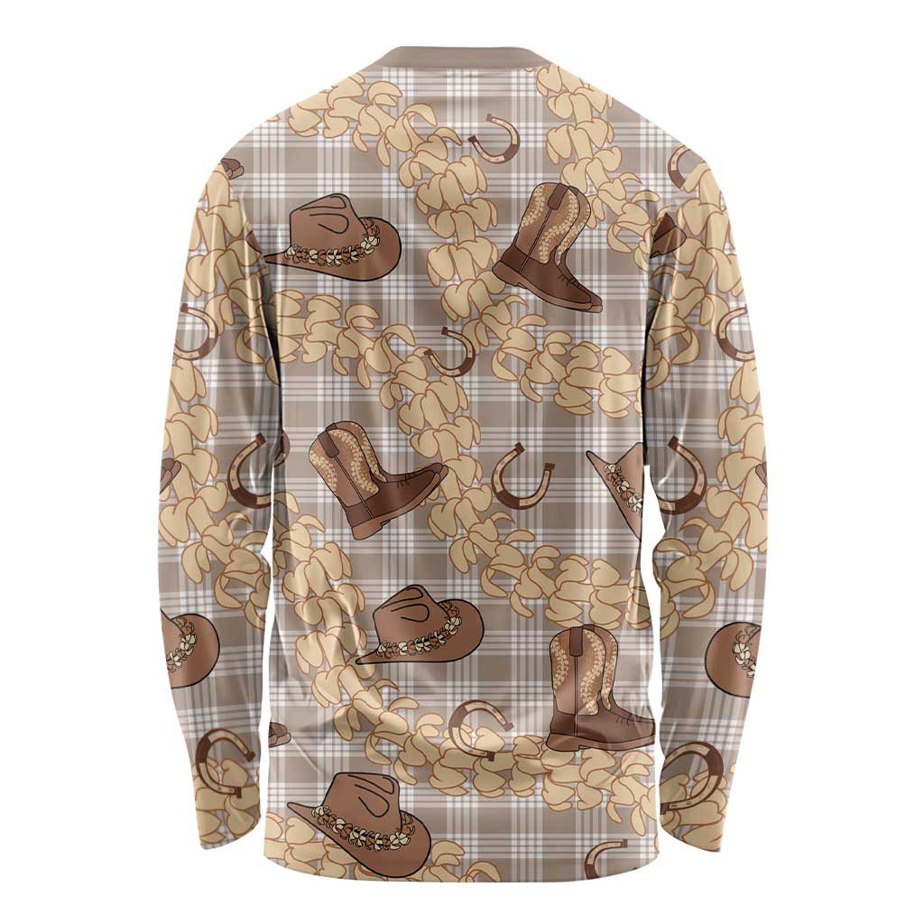Khaki Palaka Hawaii Cowboy Long Sleeve Shirt Puakenikeni Lei Paniolo Papale Seamless Vibes LT14 - Polynesian Pride