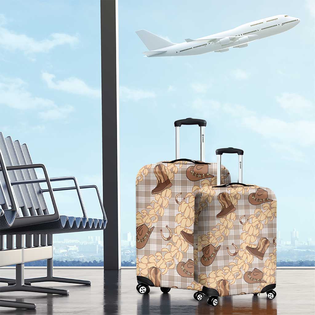 Khaki Palaka Hawaii Cowboy Luggage Cover Puakenikeni Lei Paniolo Papale Seamless Vibes LT14 - Polynesian Pride