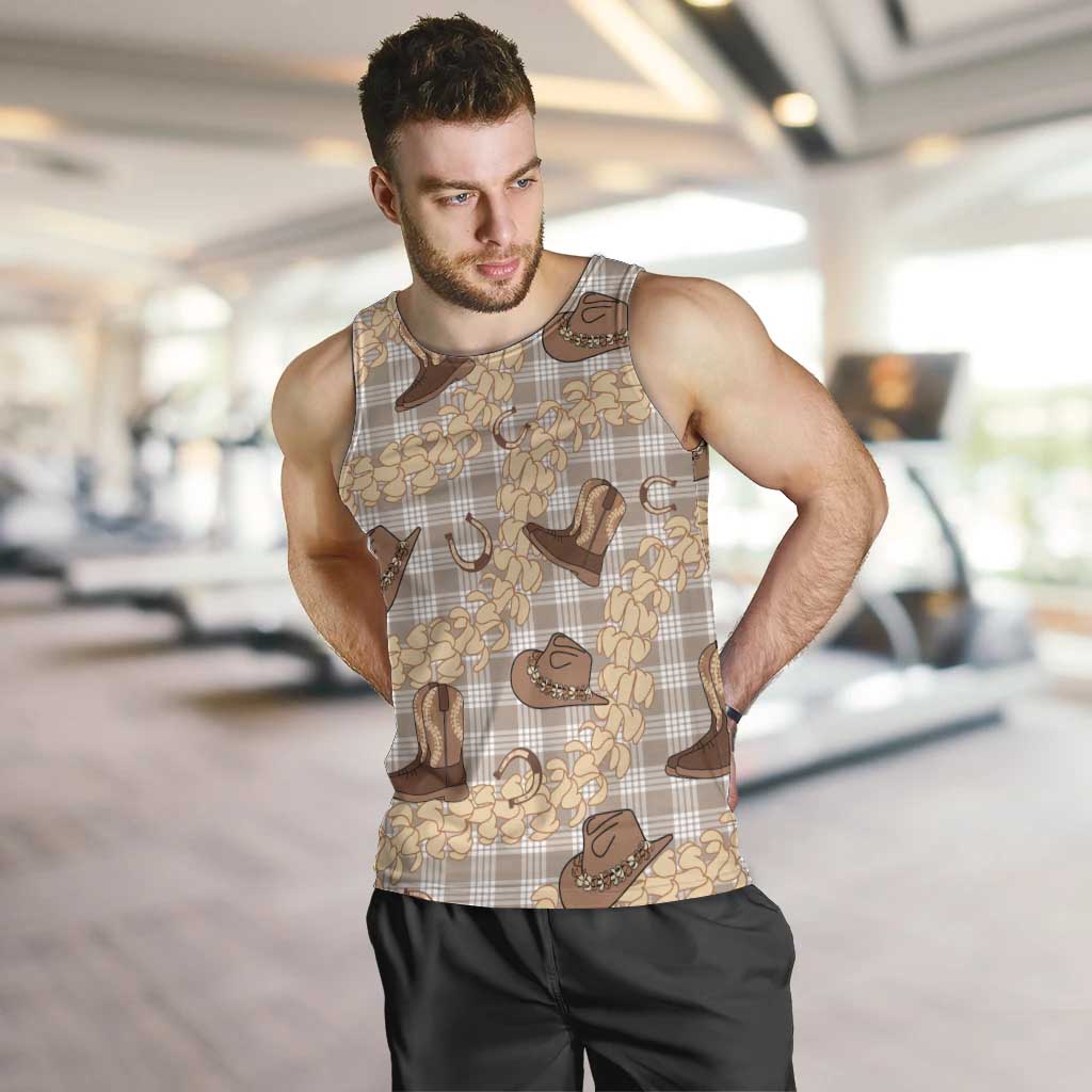 Khaki Palaka Hawaii Cowboy Men Tank Top Puakenikeni Lei Paniolo Papale Seamless Vibes LT14 Khaki - Polynesian Pride