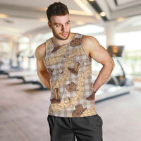 Khaki Palaka Hawaii Cowboy Men Tank Top Puakenikeni Lei Paniolo Papale Seamless Vibes LT14 Khaki - Polynesian Pride