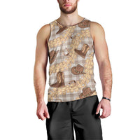 Khaki Palaka Hawaii Cowboy Men Tank Top Puakenikeni Lei Paniolo Papale Seamless Vibes LT14 - Polynesian Pride