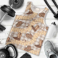 Khaki Palaka Hawaii Cowboy Men Tank Top Puakenikeni Lei Paniolo Papale Seamless Vibes LT14 - Polynesian Pride