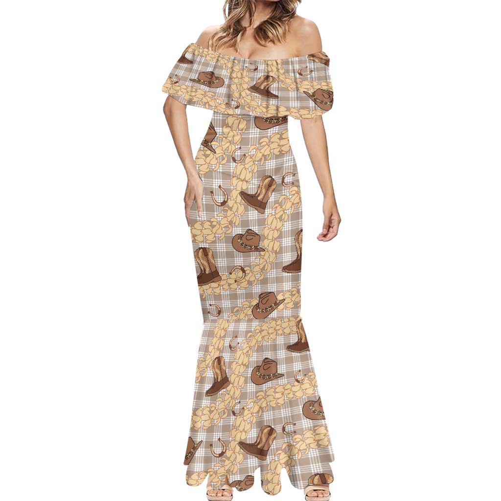 Khaki Palaka Hawaii Cowboy Mermaid Dress Puakenikeni Lei Paniolo Papale Seamless Vibes LT14 - Polynesian Pride