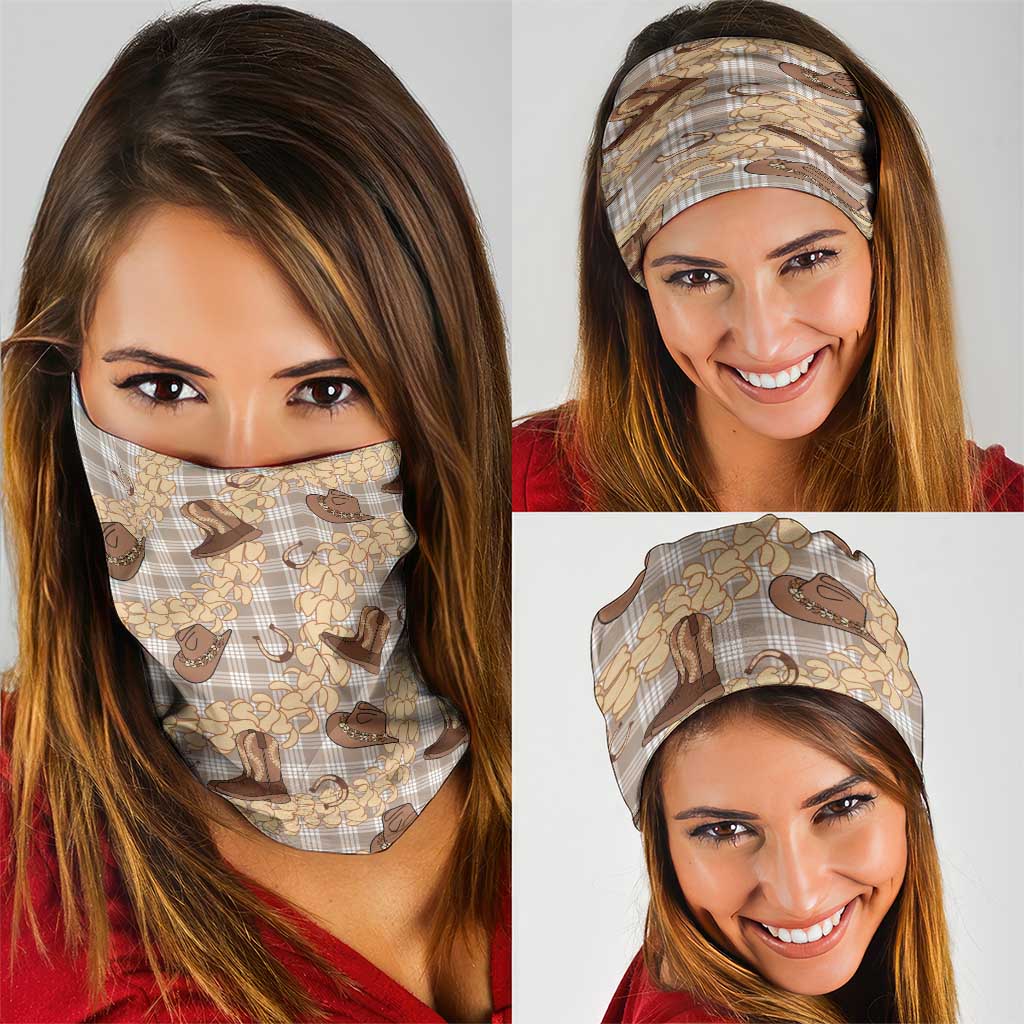 Khaki Palaka Hawaii Cowboy Neck Gaiter Puakenikeni Lei Paniolo Papale Seamless Vibes LT14 - Polynesian Pride