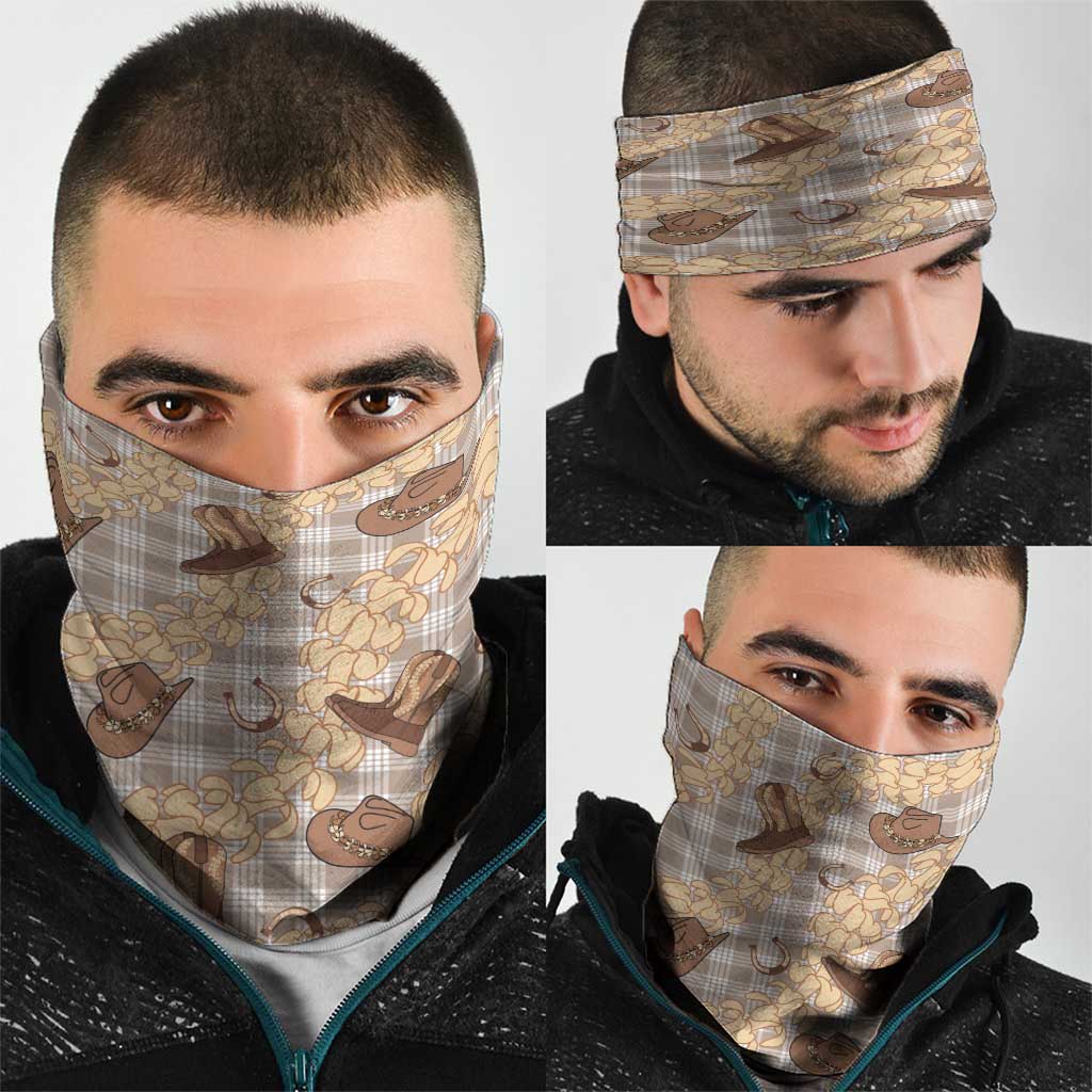 Khaki Palaka Hawaii Cowboy Neck Gaiter Puakenikeni Lei Paniolo Papale Seamless Vibes LT14 - Polynesian Pride