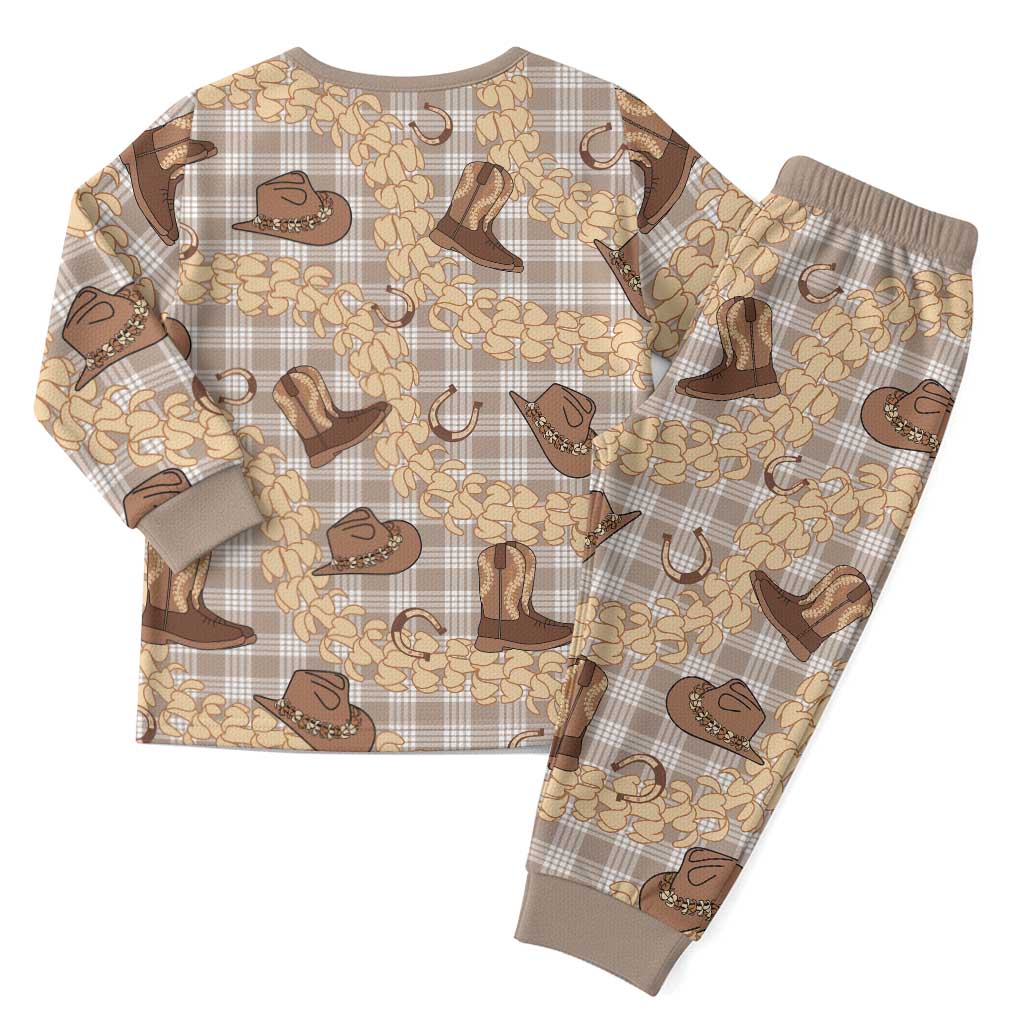 Khaki Palaka Hawaii Cowboy Christmas Pajama Set Puakenikeni Lei Paniolo Papale Seamless Vibes LT14 - Polynesian Pride
