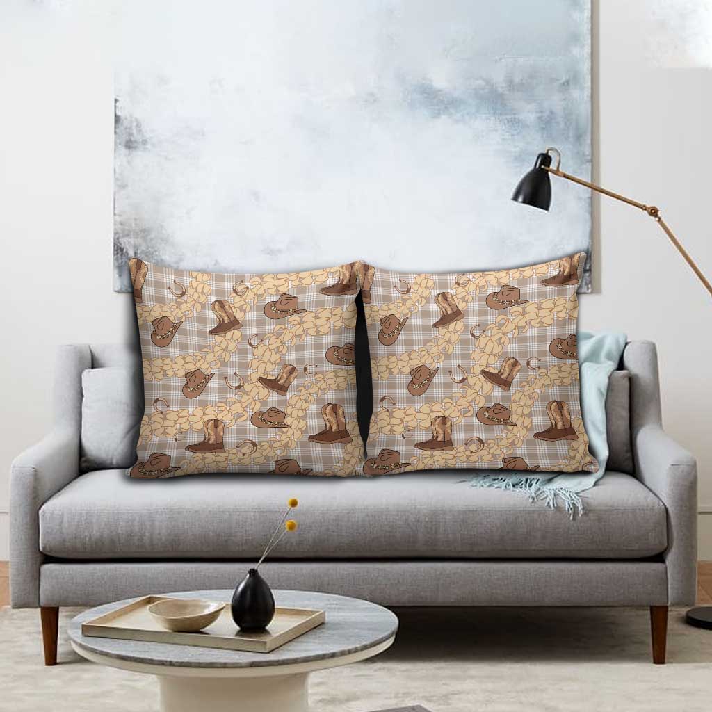 Khaki Palaka Hawaii Cowboy Pillow Cover Puakenikeni Lei Paniolo Papale Seamless Vibes LT14 - Polynesian Pride