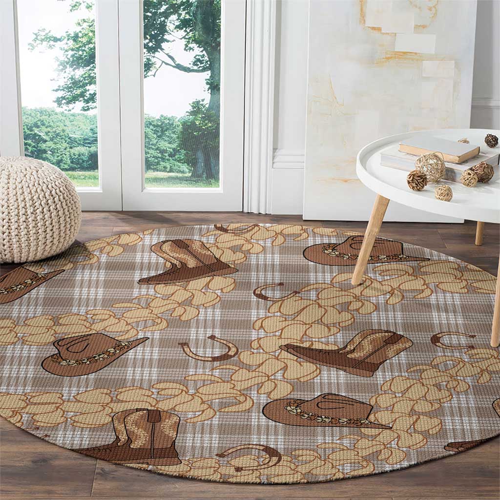 Khaki Palaka Hawaii Cowboy Round Carpet Puakenikeni Lei Paniolo Papale Seamless Vibes LT14 - Polynesian Pride