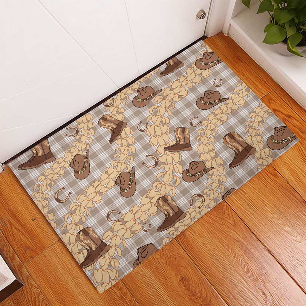 Khaki Palaka Hawaii Cowboy Rubber Doormat Puakenikeni Lei Paniolo Papale Seamless Vibes LT14 - Polynesian Pride