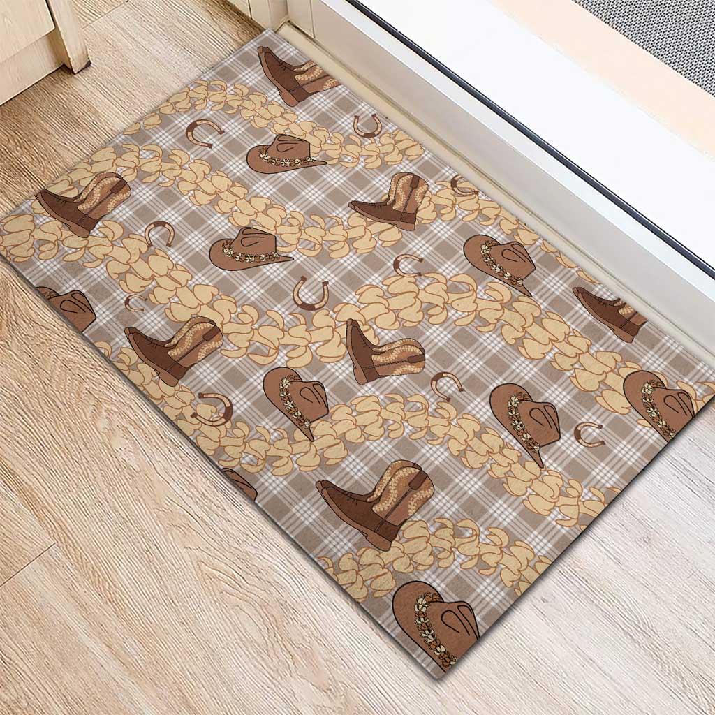 Khaki Palaka Hawaii Cowboy Rubber Doormat Puakenikeni Lei Paniolo Papale Seamless Vibes LT14 - Polynesian Pride