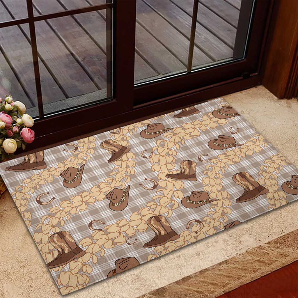 Khaki Palaka Hawaii Cowboy Rubber Doormat Puakenikeni Lei Paniolo Papale Seamless Vibes LT14 - Polynesian Pride