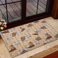 Khaki Palaka Hawaii Cowboy Rubber Doormat Puakenikeni Lei Paniolo Papale Seamless Vibes LT14 - Polynesian Pride