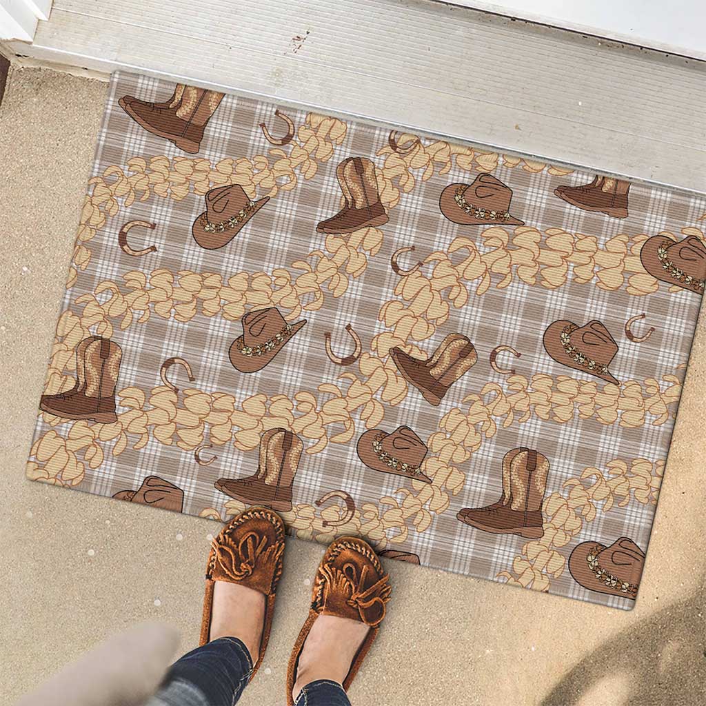 Khaki Palaka Hawaii Cowboy Rubber Doormat Puakenikeni Lei Paniolo Papale Seamless Vibes LT14 - Polynesian Pride