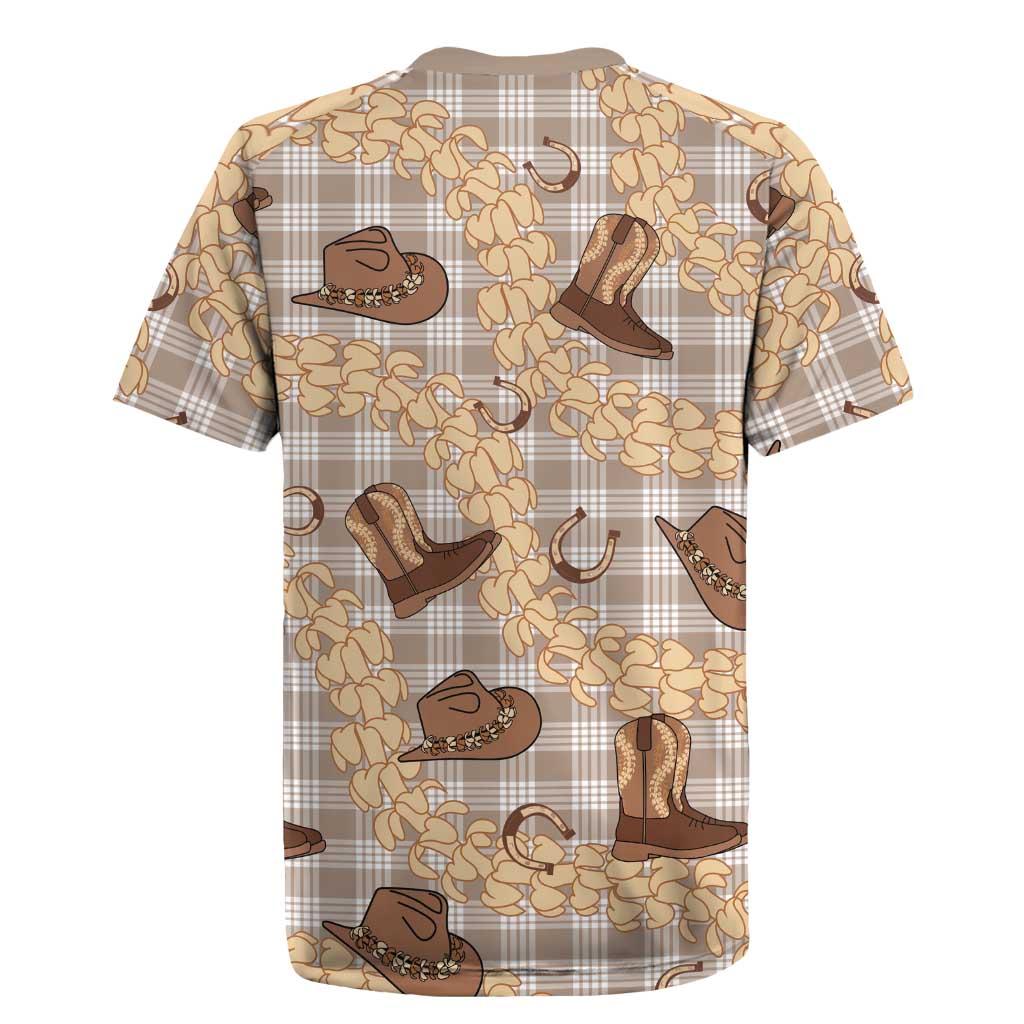 Khaki Palaka Hawaii Cowboy Rugby Jersey Puakenikeni Lei Paniolo Papale Seamless Vibes LT14 - Polynesian Pride