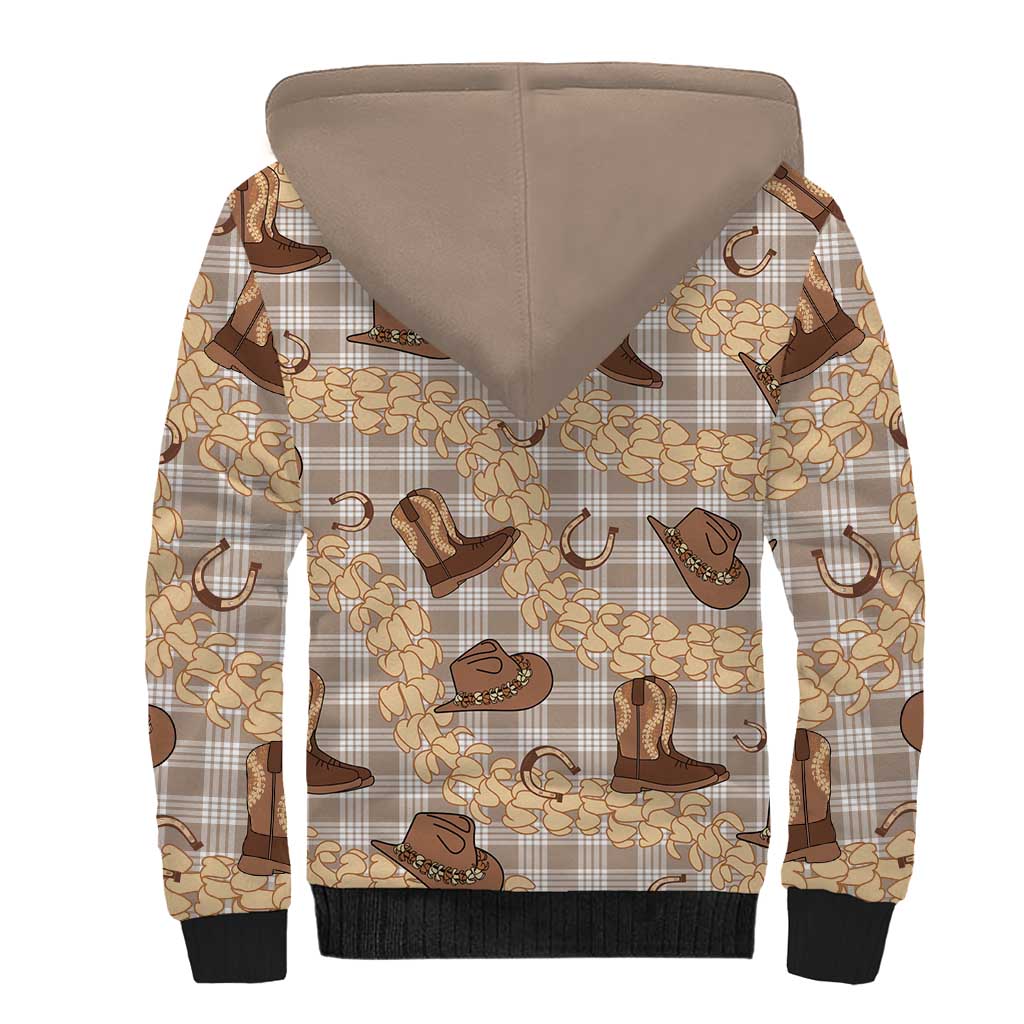 Khaki Palaka Hawaii Cowboy Sherpa Hoodie Puakenikeni Lei Paniolo Papale Seamless Vibes LT14 - Polynesian Pride