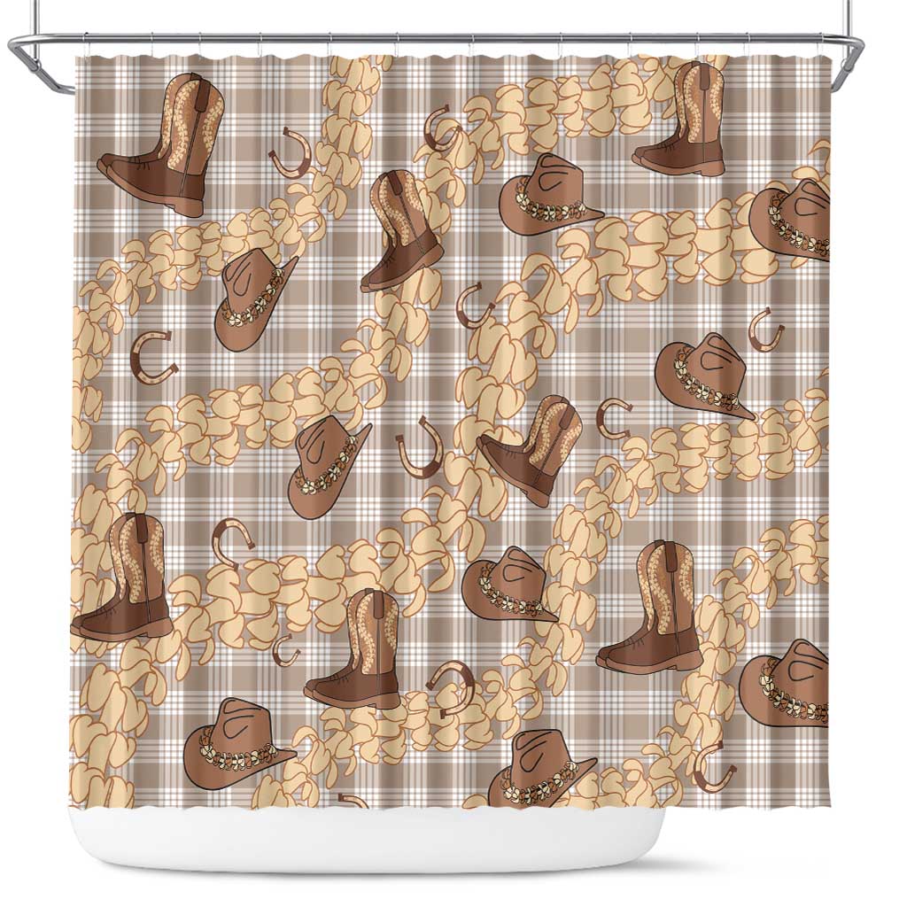 Khaki Palaka Hawaii Cowboy Shower Curtain Puakenikeni Lei Paniolo Papale Seamless Vibes LT14 Khaki - Polynesian Pride