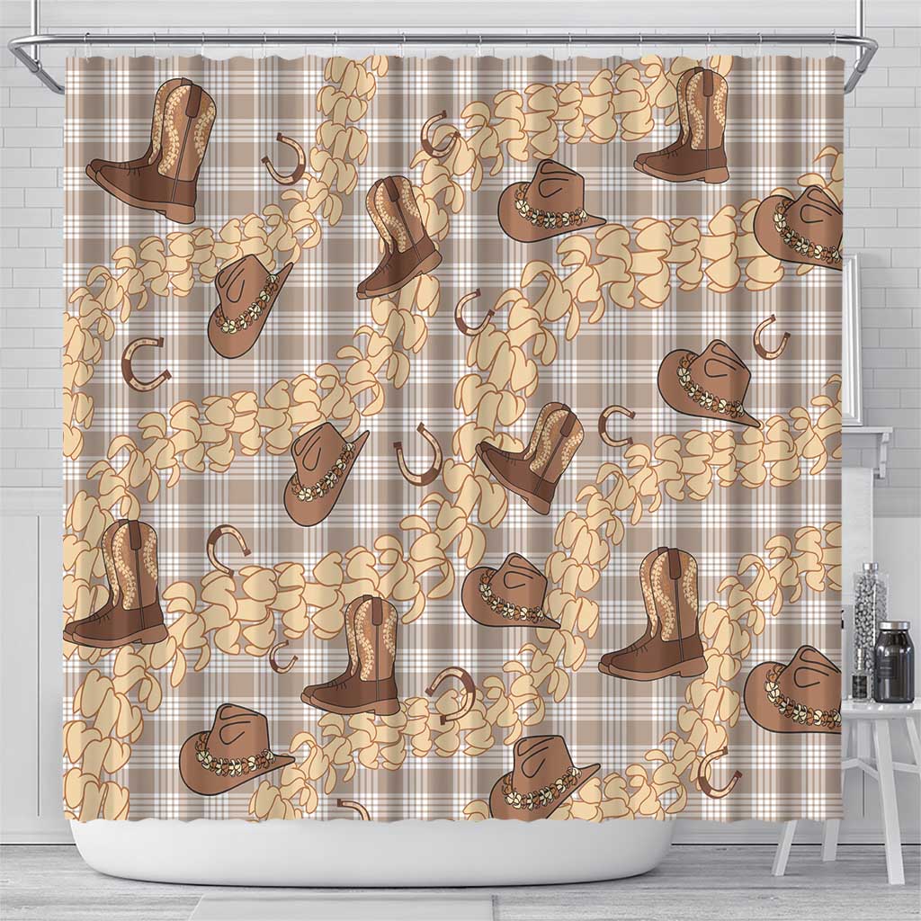 Khaki Palaka Hawaii Cowboy Shower Curtain Puakenikeni Lei Paniolo Papale Seamless Vibes LT14 - Polynesian Pride