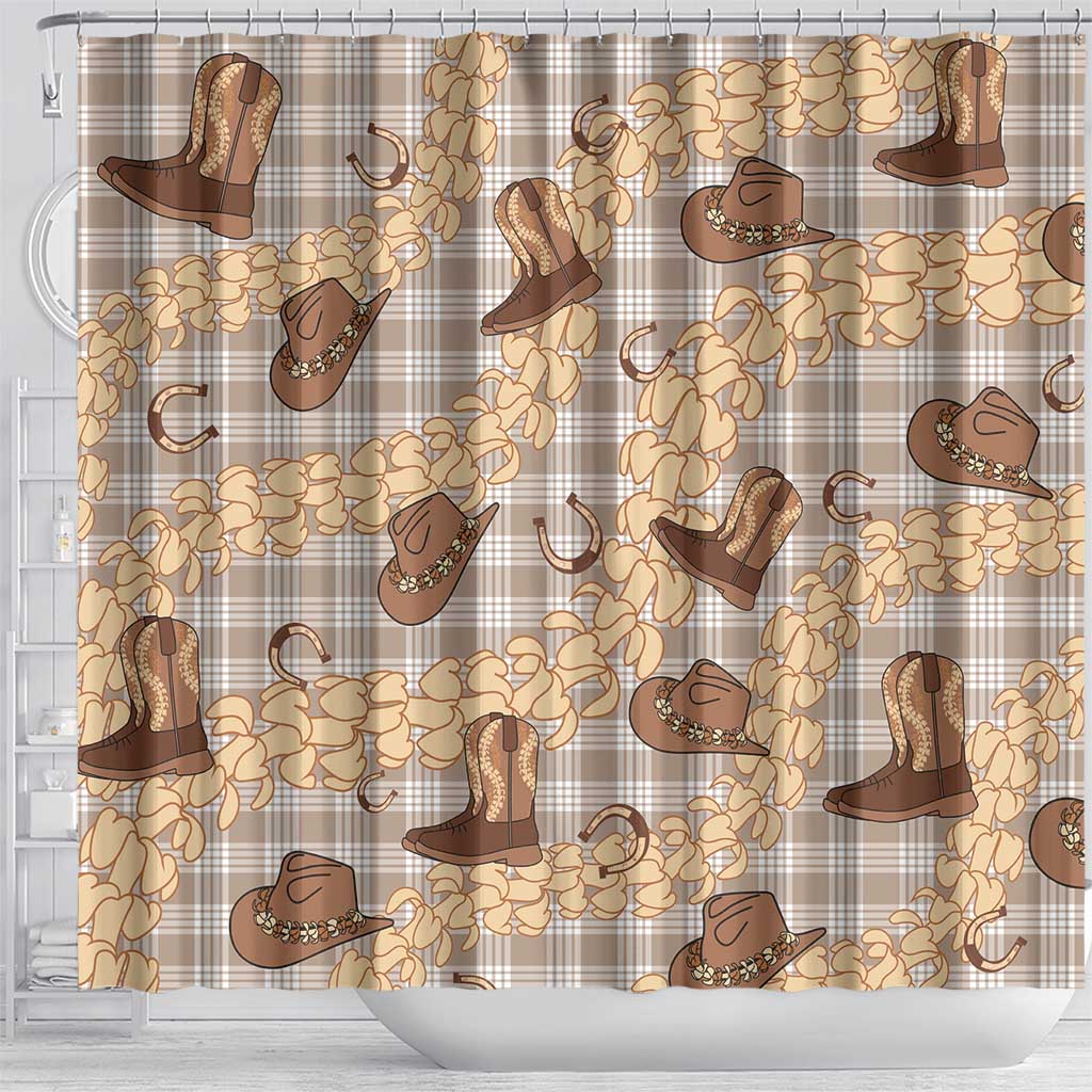 Khaki Palaka Hawaii Cowboy Shower Curtain Puakenikeni Lei Paniolo Papale Seamless Vibes LT14 - Polynesian Pride