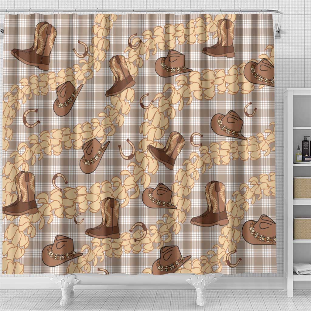Khaki Palaka Hawaii Cowboy Shower Curtain Puakenikeni Lei Paniolo Papale Seamless Vibes LT14 - Polynesian Pride