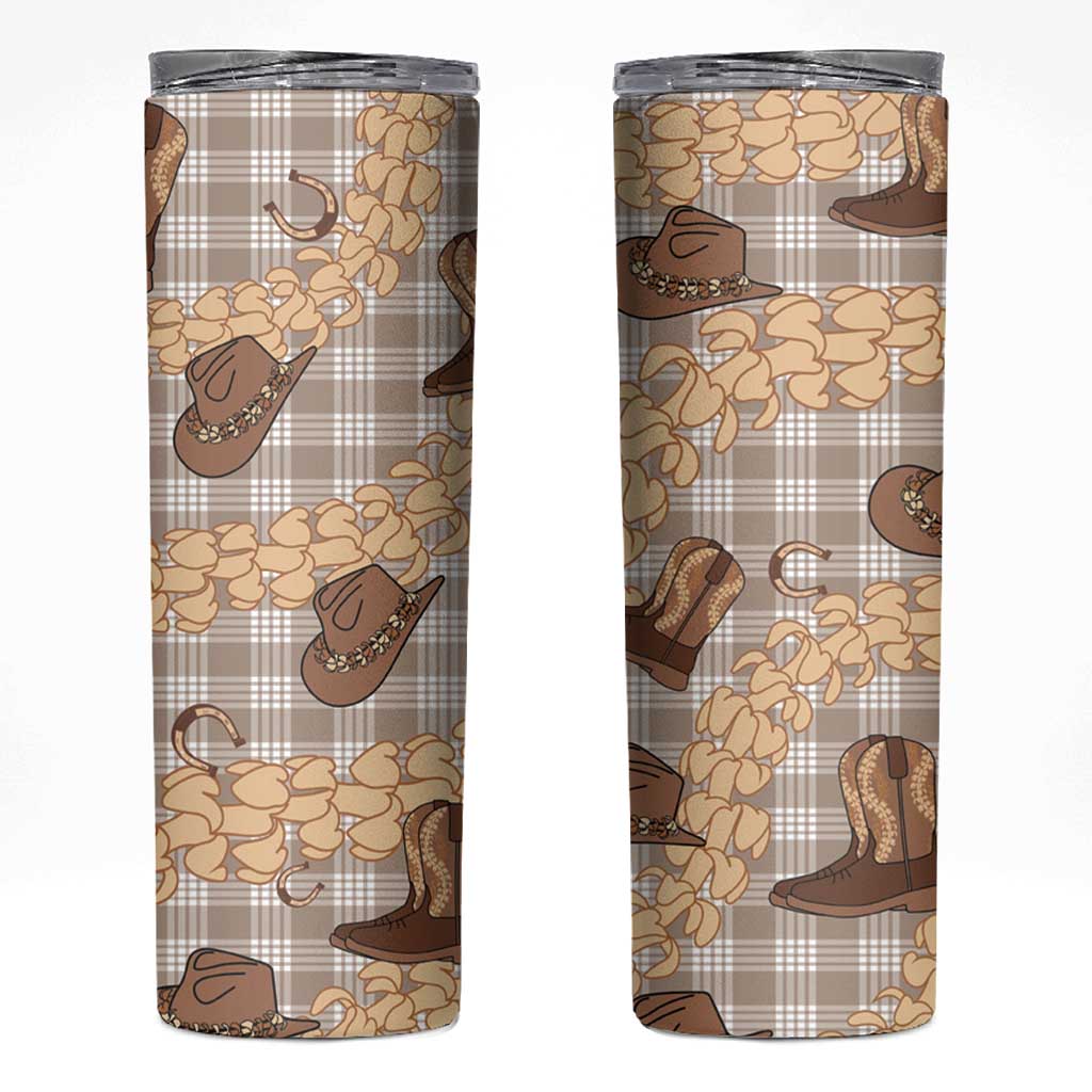 Khaki Palaka Hawaii Cowboy Skinny Tumbler Puakenikeni Lei Paniolo Papale Seamless Vibes LT14 Khaki - Polynesian Pride