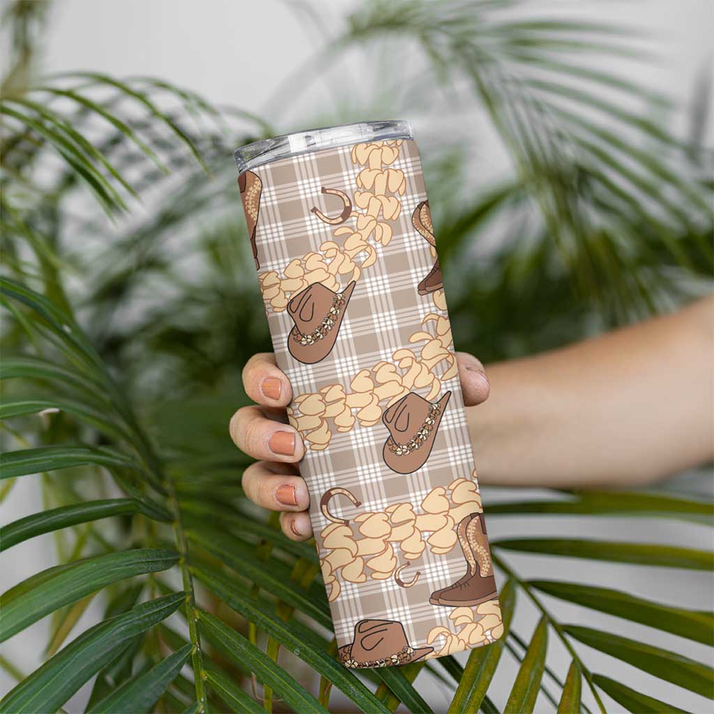 Khaki Palaka Hawaii Cowboy Skinny Tumbler Puakenikeni Lei Paniolo Papale Seamless Vibes LT14 - Polynesian Pride