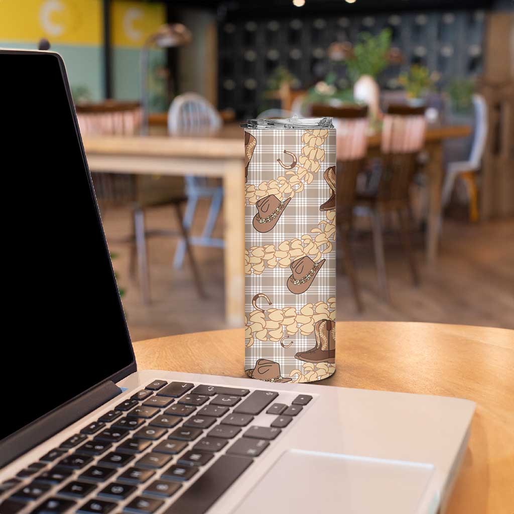 Khaki Palaka Hawaii Cowboy Skinny Tumbler Puakenikeni Lei Paniolo Papale Seamless Vibes LT14 - Polynesian Pride